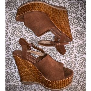 Brown and Cognac Color Platform Wedges
